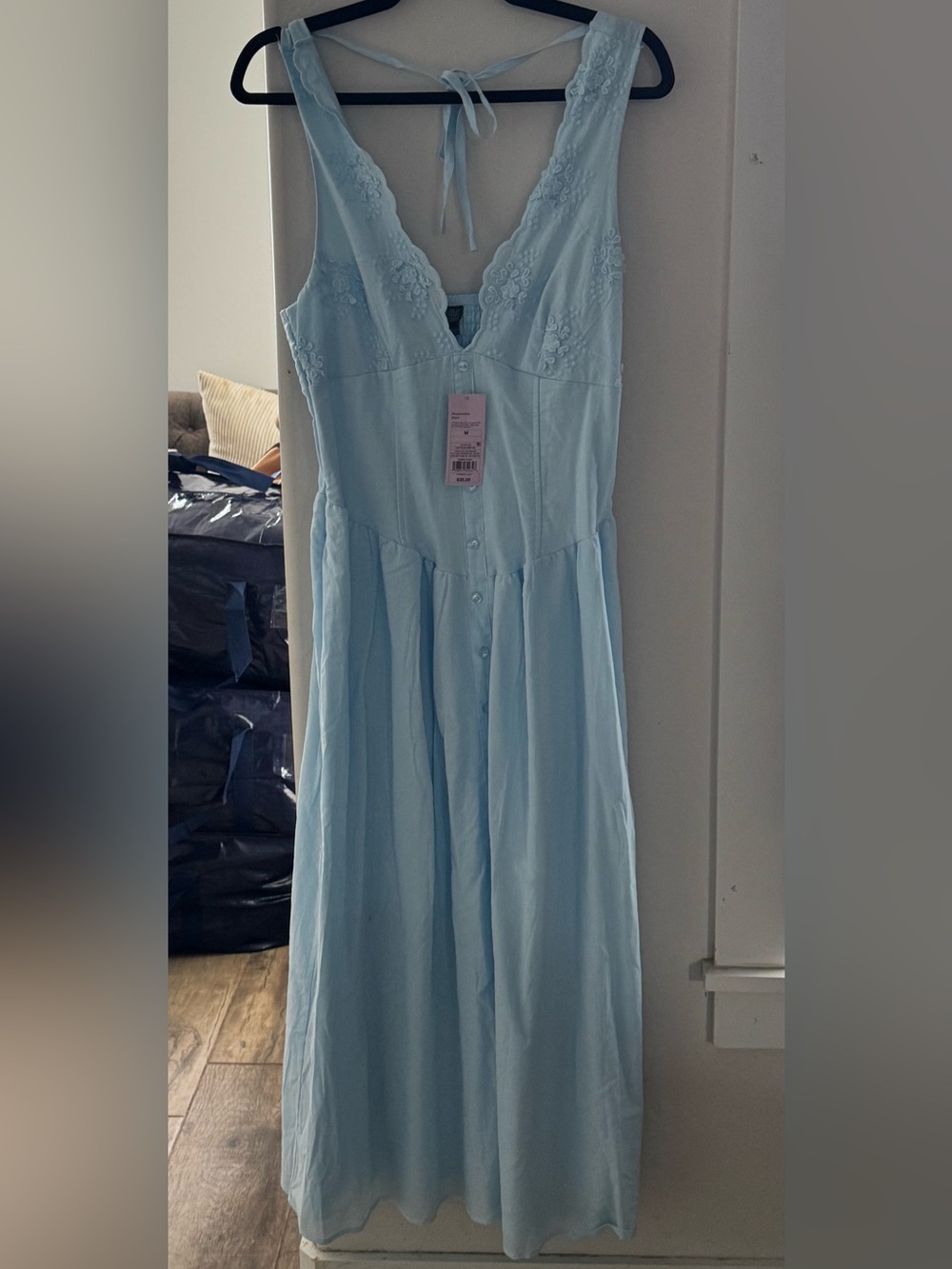wild fable Light Blue Midi Dress with Lace Trim